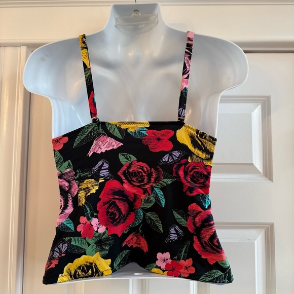Vera Bradley Yes Way Rose Emily Tankini Top M Black Floral Print *No Cup Liners - Picture 2 of 10
